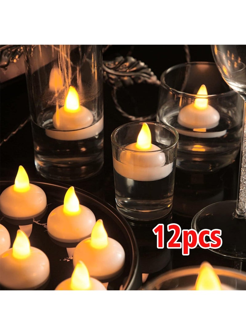 YOUGE 12Pcs 1.5'' Unscented Floating Candles for Centerpieces Floating Warm Tealights Candles Floating Candles for Wedding Party Decoration (White) - Image 1